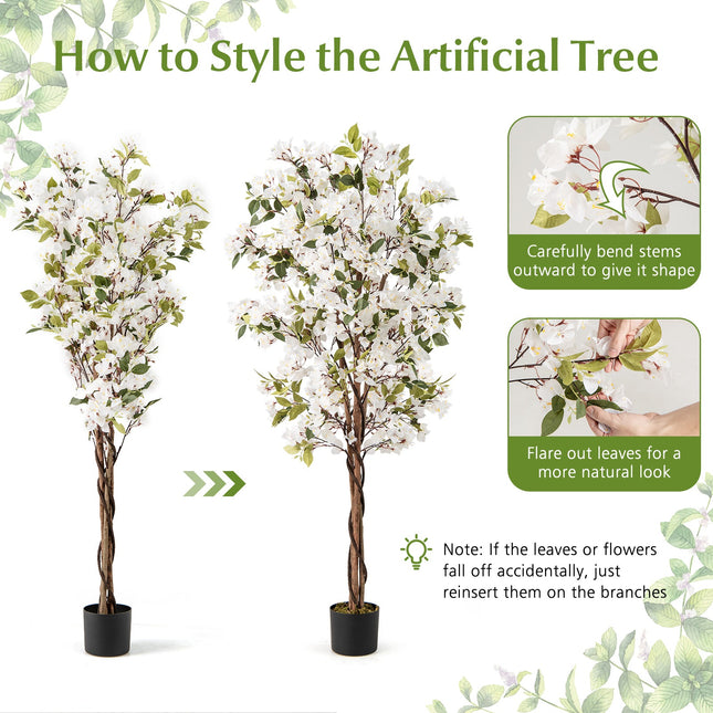 6 Feet Artificial Bougainvillea Tree with 910 White Flowers
