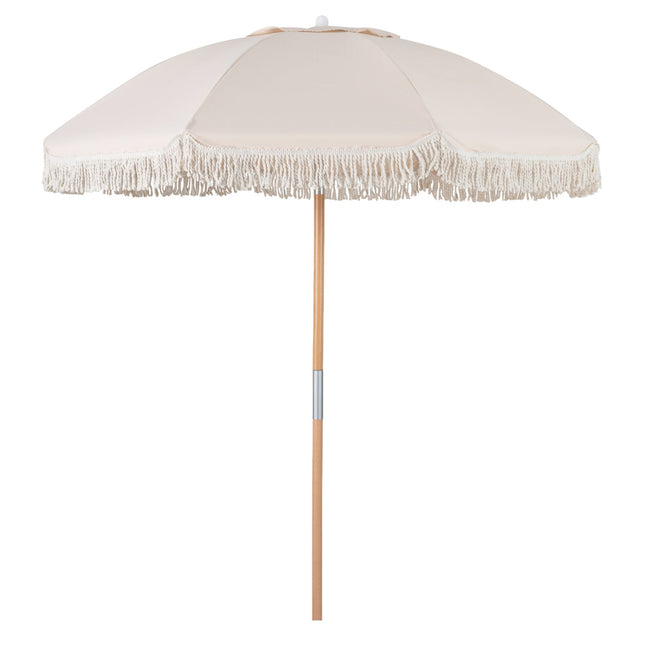 6 Feet Patio Umbrella with Fringe with Push Button Tilt and Wood Pole