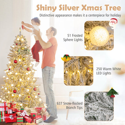 6 Feet Snow-flocked Artificial Christmas Tree Pre-lit Hinged with 81 Sphere Lights and Remote