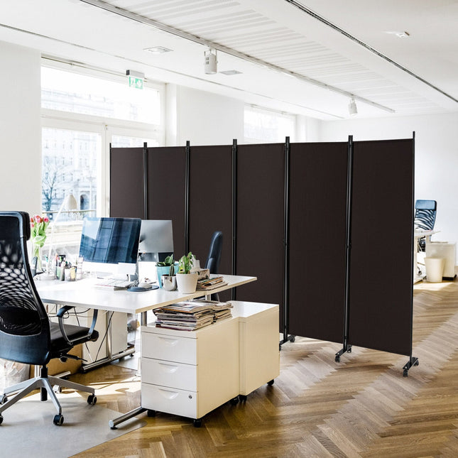 6 Panel Rolling Room Divider on Wheels - 5.7 Feet Tall