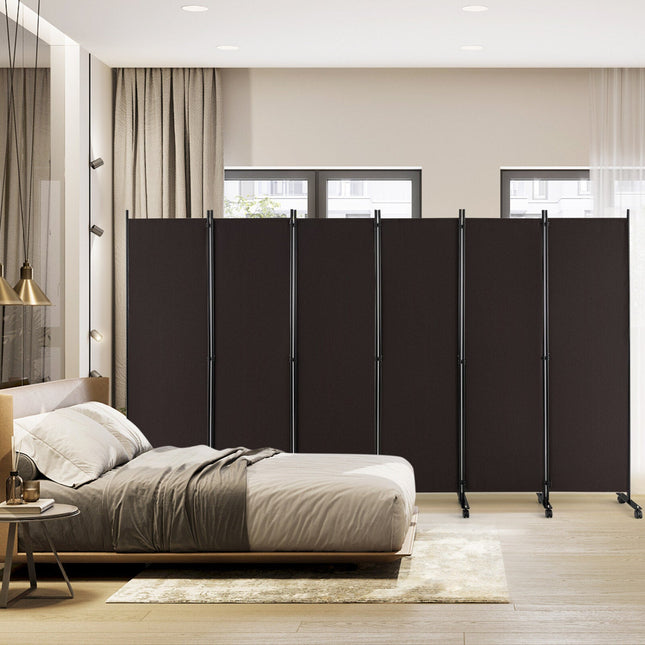 6 Panel Rolling Room Divider on Wheels - 5.7 Feet Tall