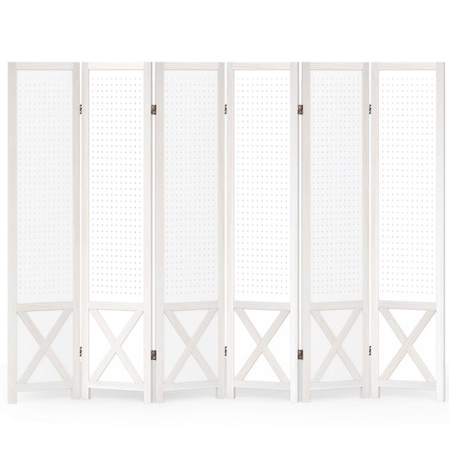 6-Panel Pegboard Room Divider 67 Inches Tall Foldable Privacy Screen