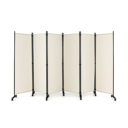 6 Panel 5.7 Feet Tall Rolling Room Divider on Wheels