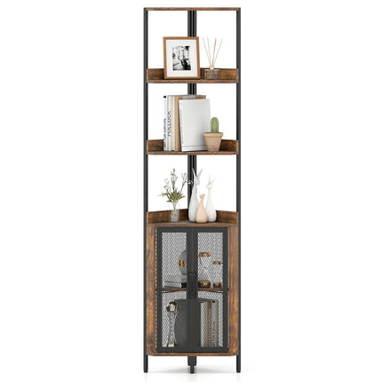 6-Tier Corner Shelf 67 Inches Tall Corner Bookshelf with Cabinet Industrial Bookcase