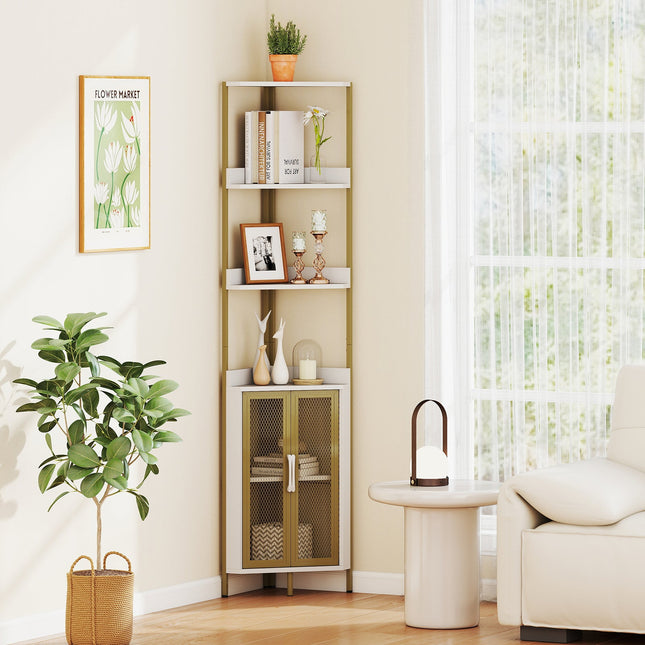 6-Tier Corner Shelf 67 Inches Tall Corner Bookshelf with Cabinet Industrial Bookcase