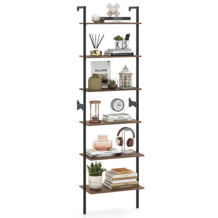 6-Tier Ladder Bookshelf with Metal Frame