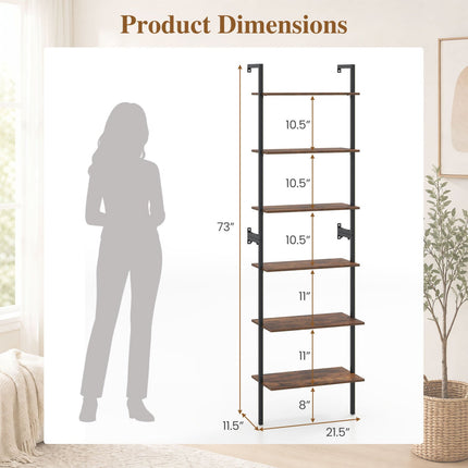 6-Tier Ladder Bookshelf with Metal Frame
