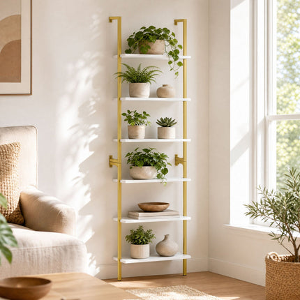 6-Tier Ladder Bookshelf with Metal Frame