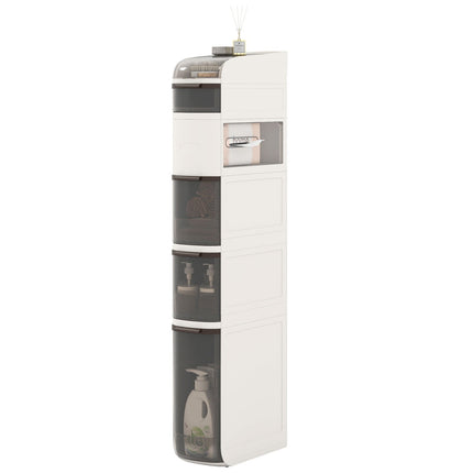 5-Tier Narrow Bathroom Storage Cabinet with Drawers and Tissue Box