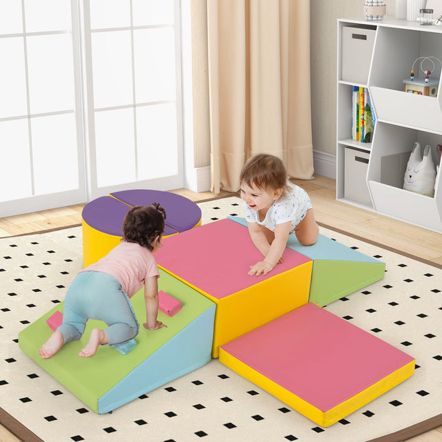 6-Piece Soft Play Set for Toddlers with Climbing Triangle and Ramp-Blue