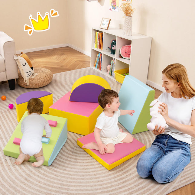 6-Piece Soft Play Set for Toddlers with Climbing Triangle and Ramp-Blue