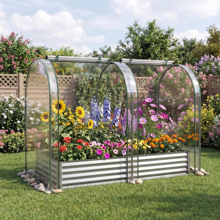 6 x 3 x 1 FT Galvanized Raised Garden Bed with Greenhouse Cover
