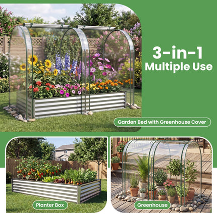 6 x 3 x 1 FT Galvanized Raised Garden Bed with Greenhouse Cover