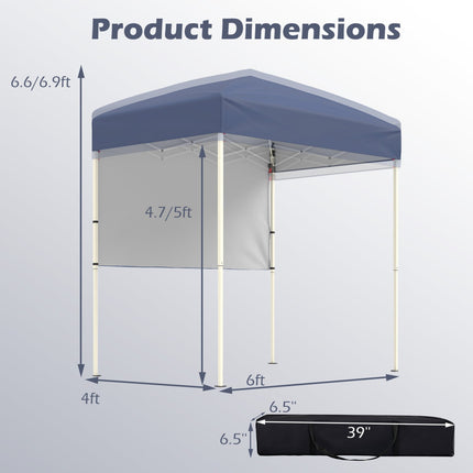 6 x 4 FT Pop-Up Canopy Tent with 1 Half Sidewall Easy Setup Folding Outdoor Sun Shelter