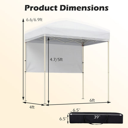 6 x 4 FT Pop-Up Canopy Tent with 1 Half Sidewall Easy Setup Folding Outdoor Sun Shelter