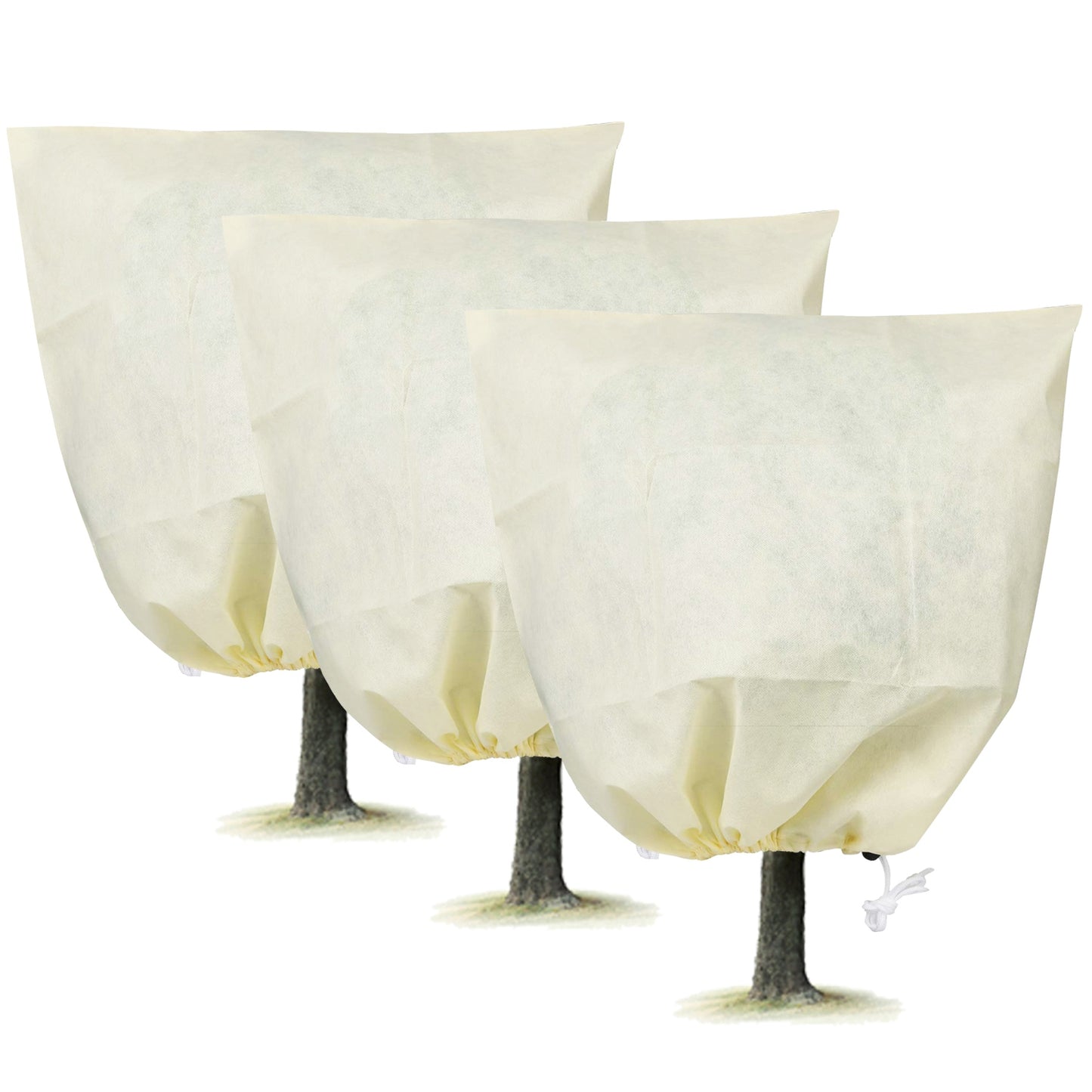 3Pcs Winter Plant Cover Bags with Drawstring 32.67x43.3in Plant Freeze Protector Reusable Non-Woven Plant Frost Blanket for Outdoor Garden Plants
