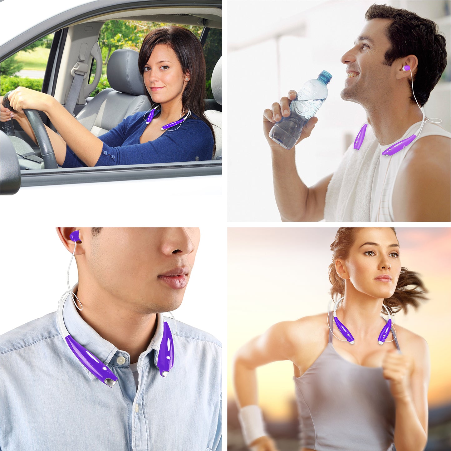 Wireless Stereo Headsets Sport Neckband Headphones In-ear Magnetic IPX4 Waterproof Earbuds w/ Built-in Mic Call Vibrate Alert Number Broadcast Running