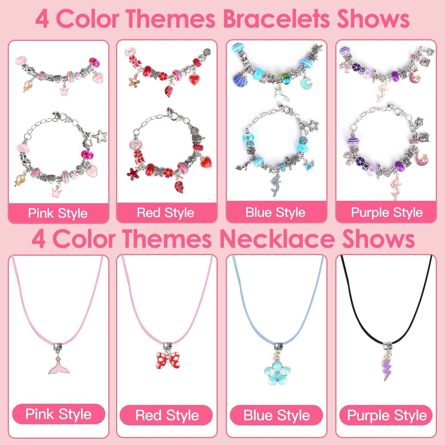 66Pcs Charm Bracelet Making Kit Kids\' Jewelry Necklace Making Kits Colorful DIY Charm Beads Pendant SetÊJewelry Decor Supplies with Gift Box for 5-12