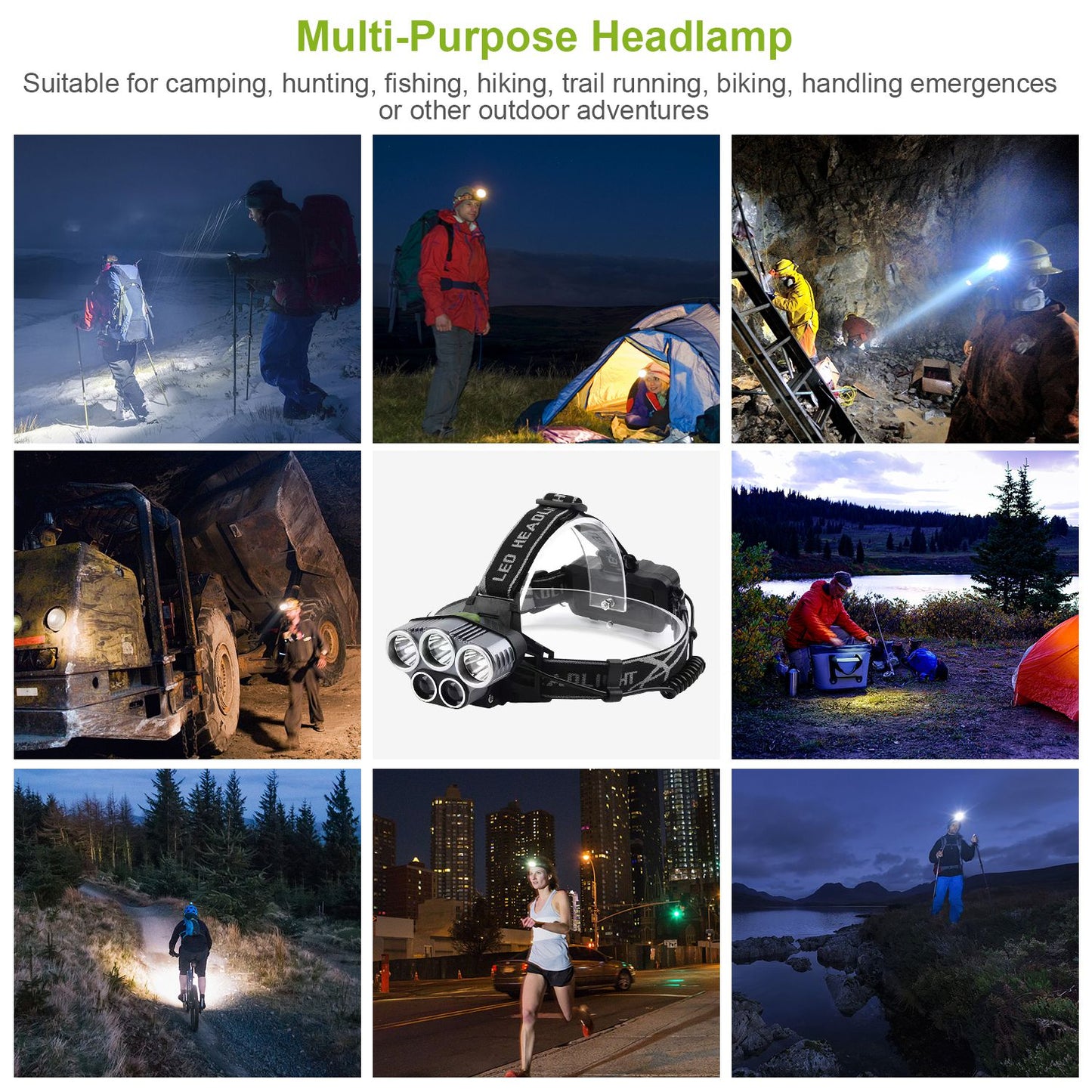 Rechargeable Headlamp 20000 Lumen LED Headlight 6 Modes Headlamp Flashlight for Camping Cycling Hiking Hunting Emergency