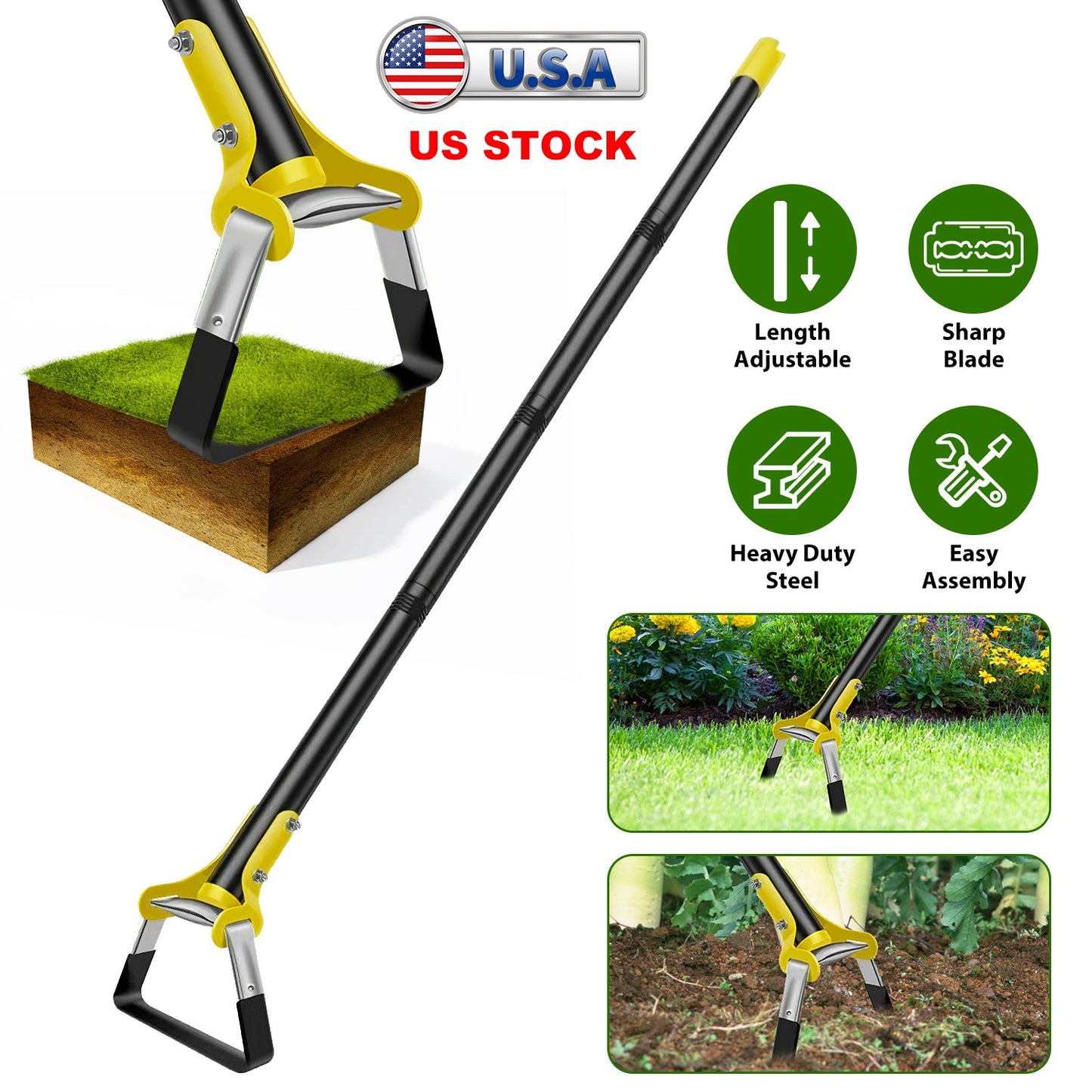 60.63in Adjustable Garden Hoe Handheld Stirrup Hula Hoe Scuffle Loop Hoe Gardening Weeder Cultivator Weeding Rake for Weeding/Loosening Soil