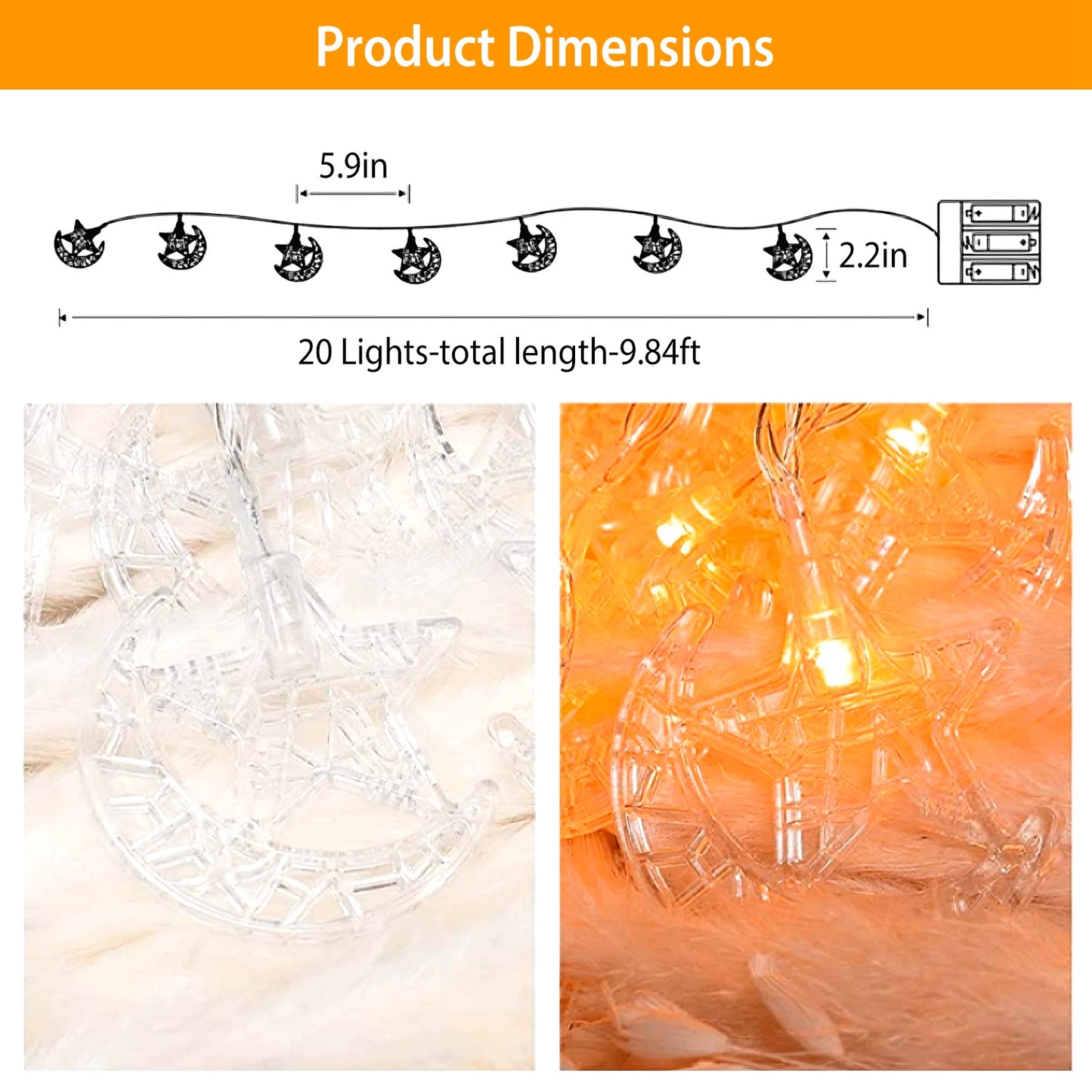 LED Star Moon IP43 Waterproof String Lights 2 Light Modes Battery Powered Decorative Light for Ramadan Christmas Wedding Party Home Patio Multi-color