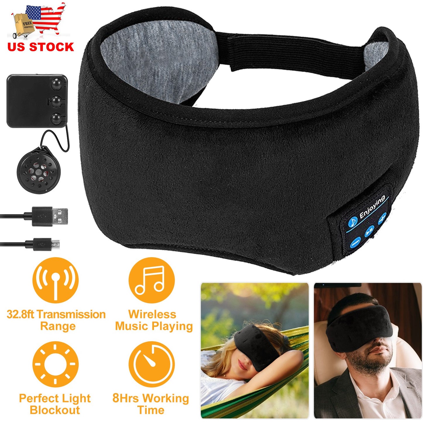 Sleep Eye Mask Wireless Headphones Adjustable Hands-free Skin Friendly Cotton Mask Headsets w/ Speakers Microphone Washable For Insomnia Travel