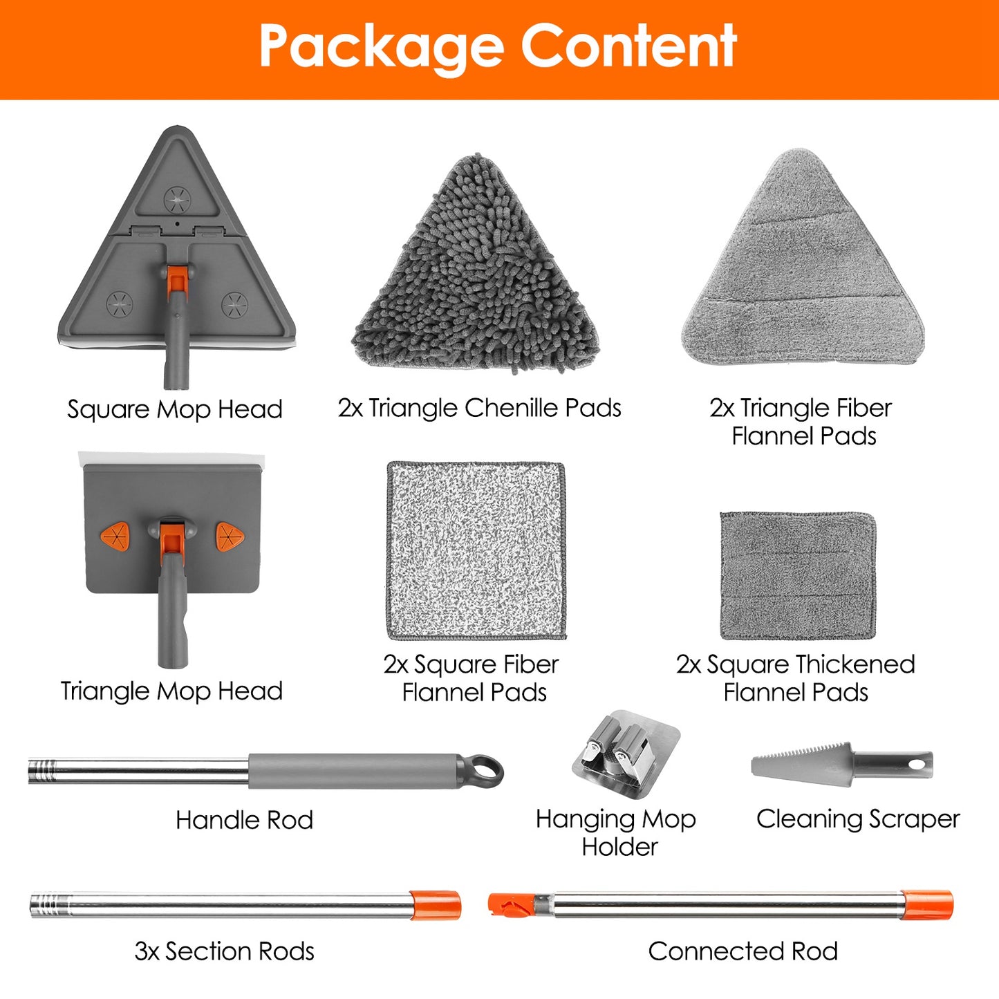 2 In 1 Baseboard Cleaner Mop Wall Cleaner Mop With Squeegee Extendable Long Handle 8 Reusable Fiber Flannel Chenille Mop Pads 360¡ Rotatable Convex De