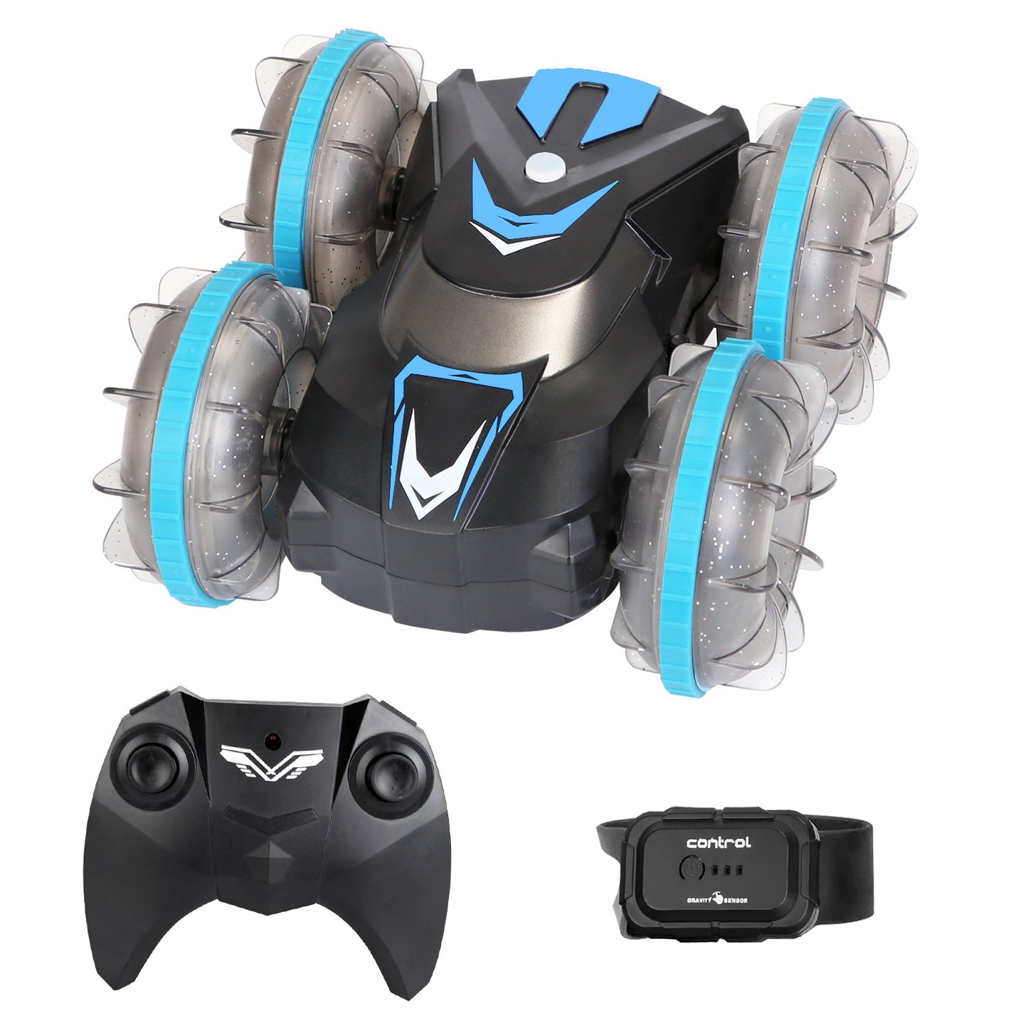 2 In 1 Amphibious RC Car Waterproof Stunt Car with Wrist Controller 4WD 360¡ Rotating Gesture Car with RGB Lights for Kids Aged 6+ Years Old Double-si