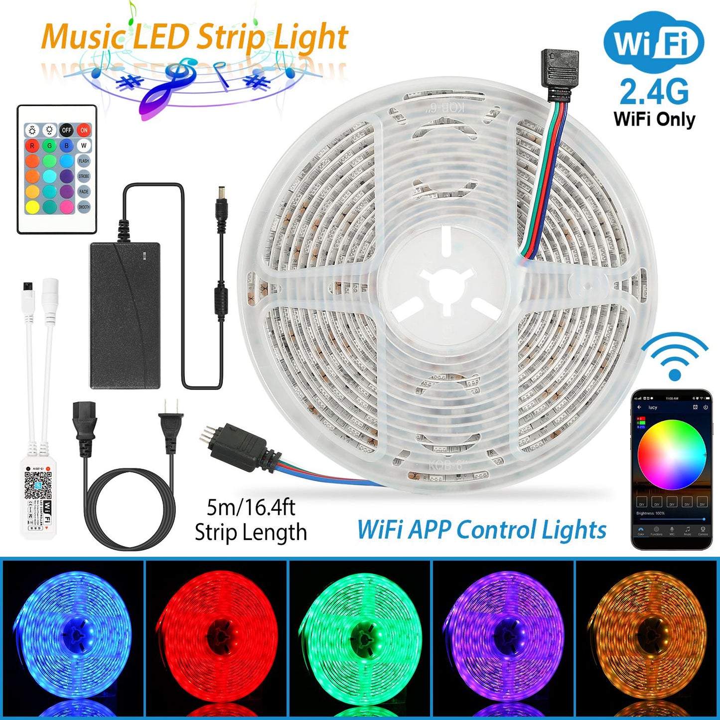 LED Strip Lights, Waterproof 16.4FT 300 LEDs SMD5050 RGB Color Changing WiFi Smart LED Light Strip Work with Alexa Google Assistant Sync with Music AP