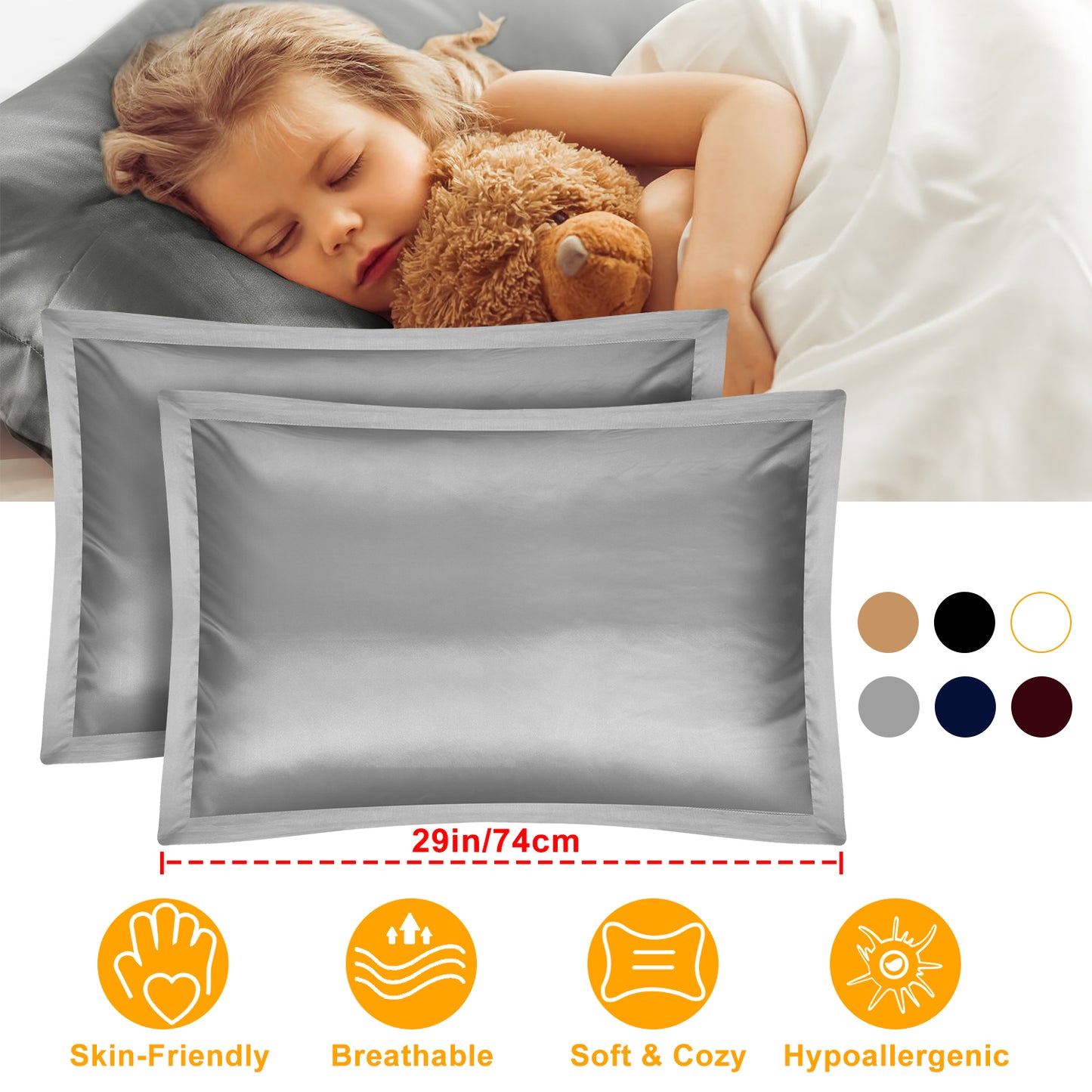 2 Pack Soft Silky Satin Pillow Case Hypoallergenic Breathable Bed Pillow Cover Queen Size Pillowcase Great for Hair Skin