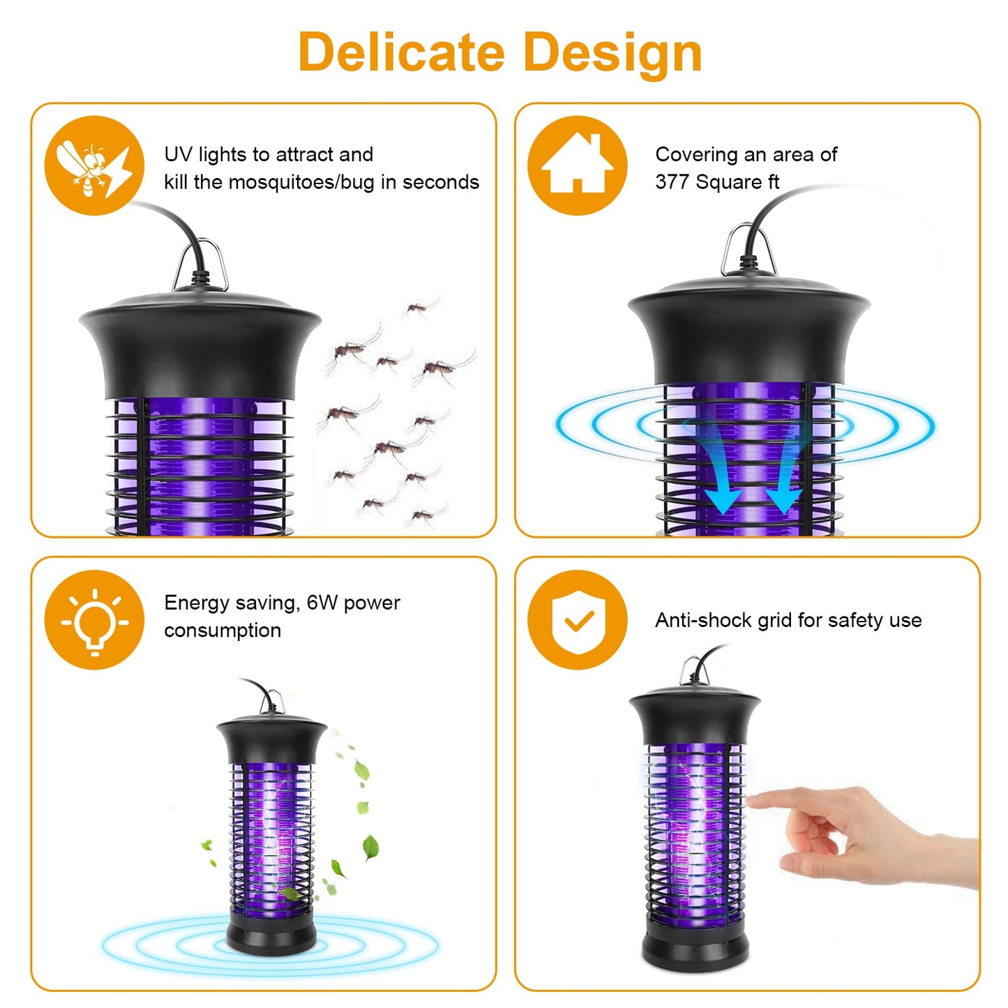 Electric Bug Zapper Mosquito Killer UV Light Flying Zapper Insect Killer Lamps Pest Fly Trap Catcher Odorless Noiseless