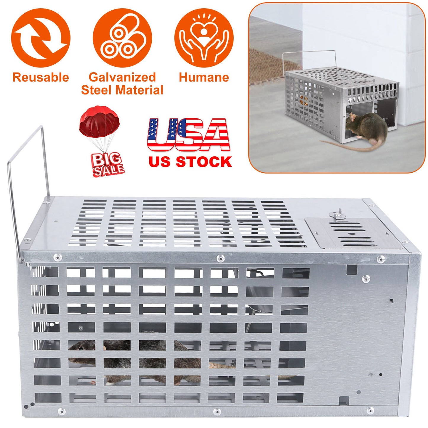 Humane Live Mouse Trap Reusable Metal Rat Rodent Cage Catch Release Continuous Capture Trap 2 Doors Indoor Outdoor Pet Children Safe