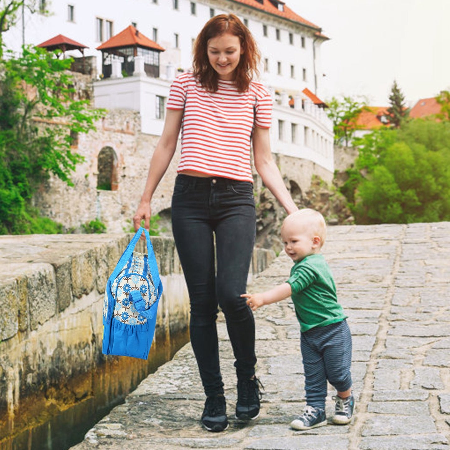 5PCS Baby Nappy Diaper Bags Set Mummy Diaper Shoulder Bags w/ Nappy Changing Pad Insulated Pockets Travel Tote Bags For Mom Dad