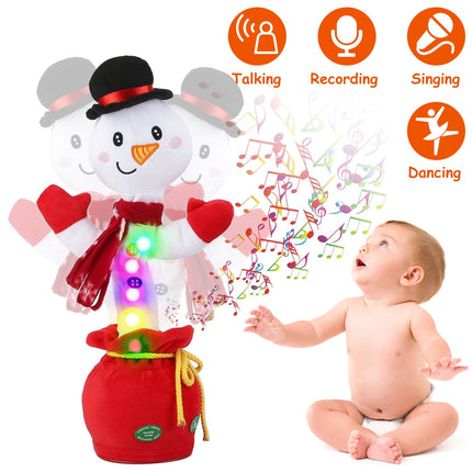 Kid Electric Dance Toy Christmas Elk Snowman Senior Penguin Plush Toy Interactive Sing Song Whirling Mimicking Recording Light up Toy