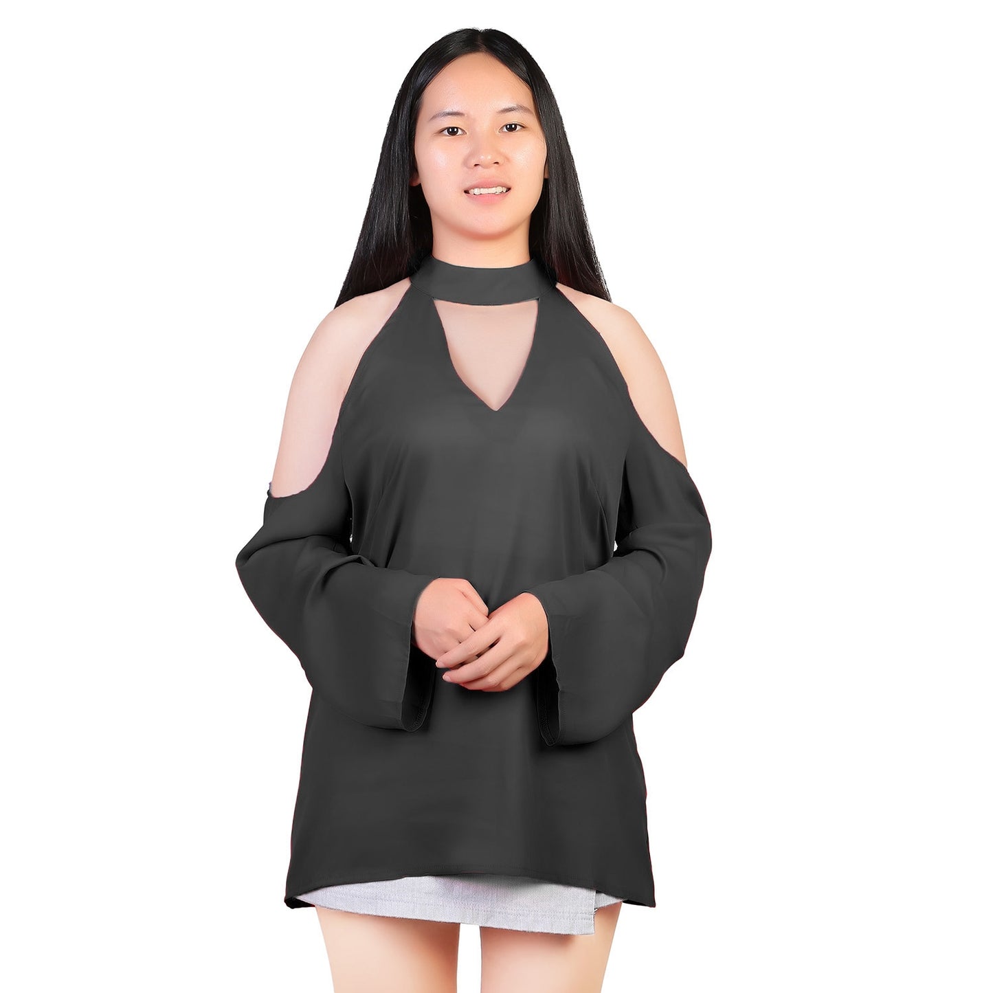 Women\'s Sexy Off The Shoulder Blouses Cold Shoulder Tops V-Neck Long Sleeve T-Shirt Solid Color Summer