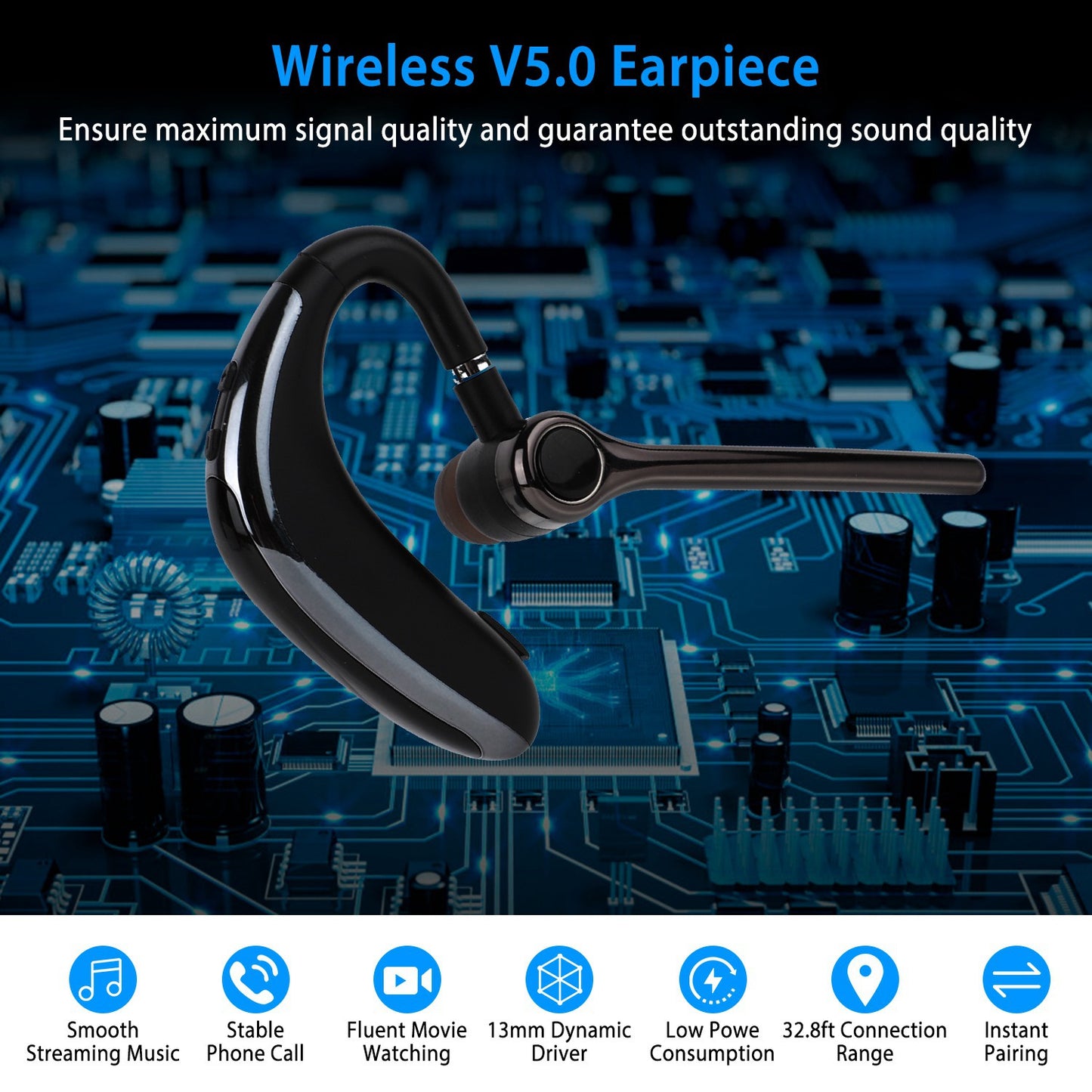 Wireless V5.0 Earpiece ENC Driving Earbuds 180¡ Rotatable Left Right Ear Fit Earphone For Business Driving Running
