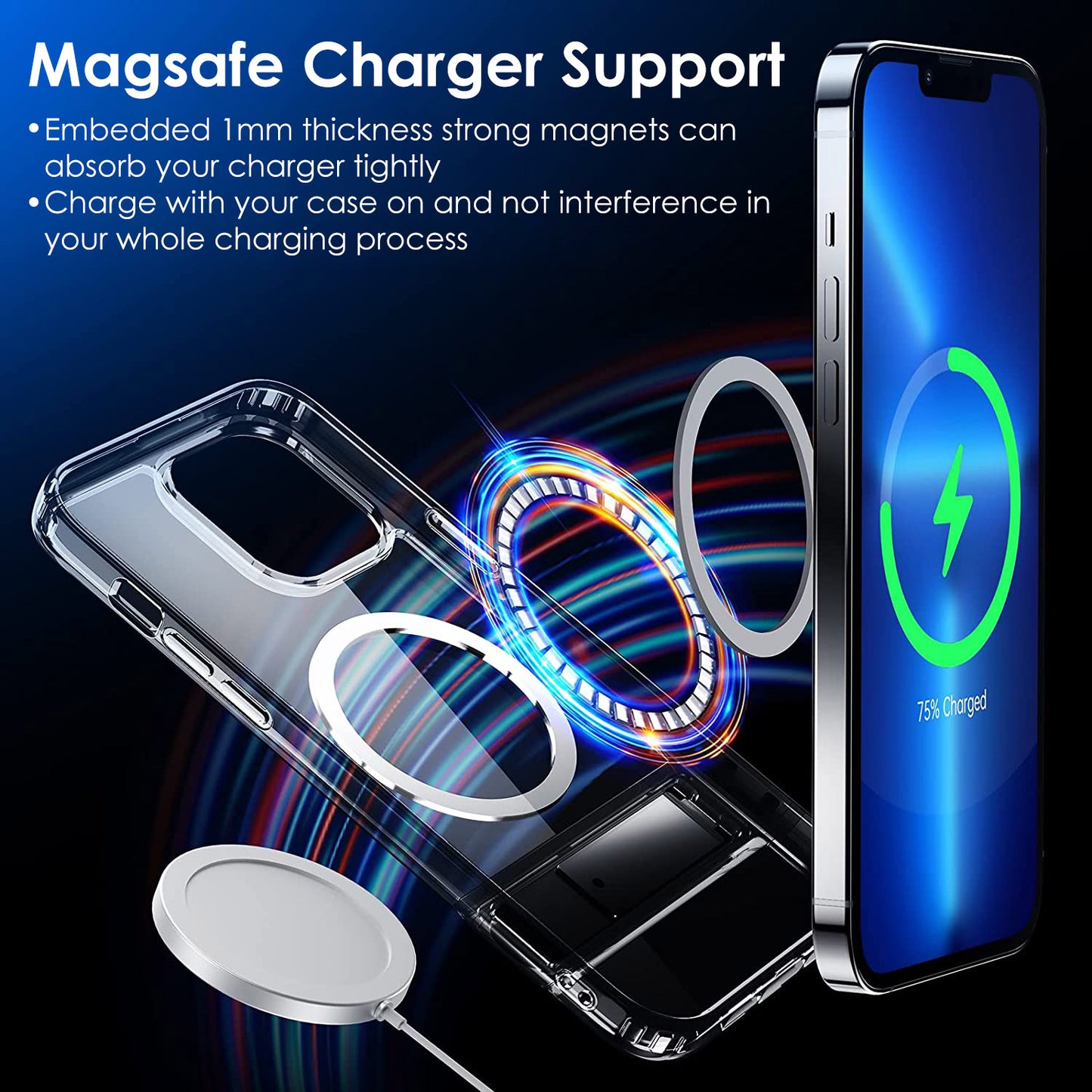 Magnetic Metal Kickstand Clear Case Shockproof Anti Yellowing Phone Cover Compatible with Magsafe Fit for IOS Phone 14