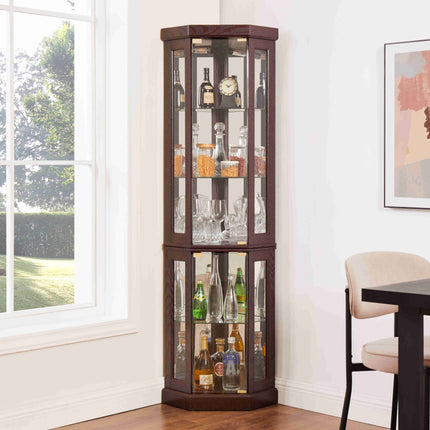 5-Tier Lighted Corner Curio Cabinet with Adjustable Glass Shelves
