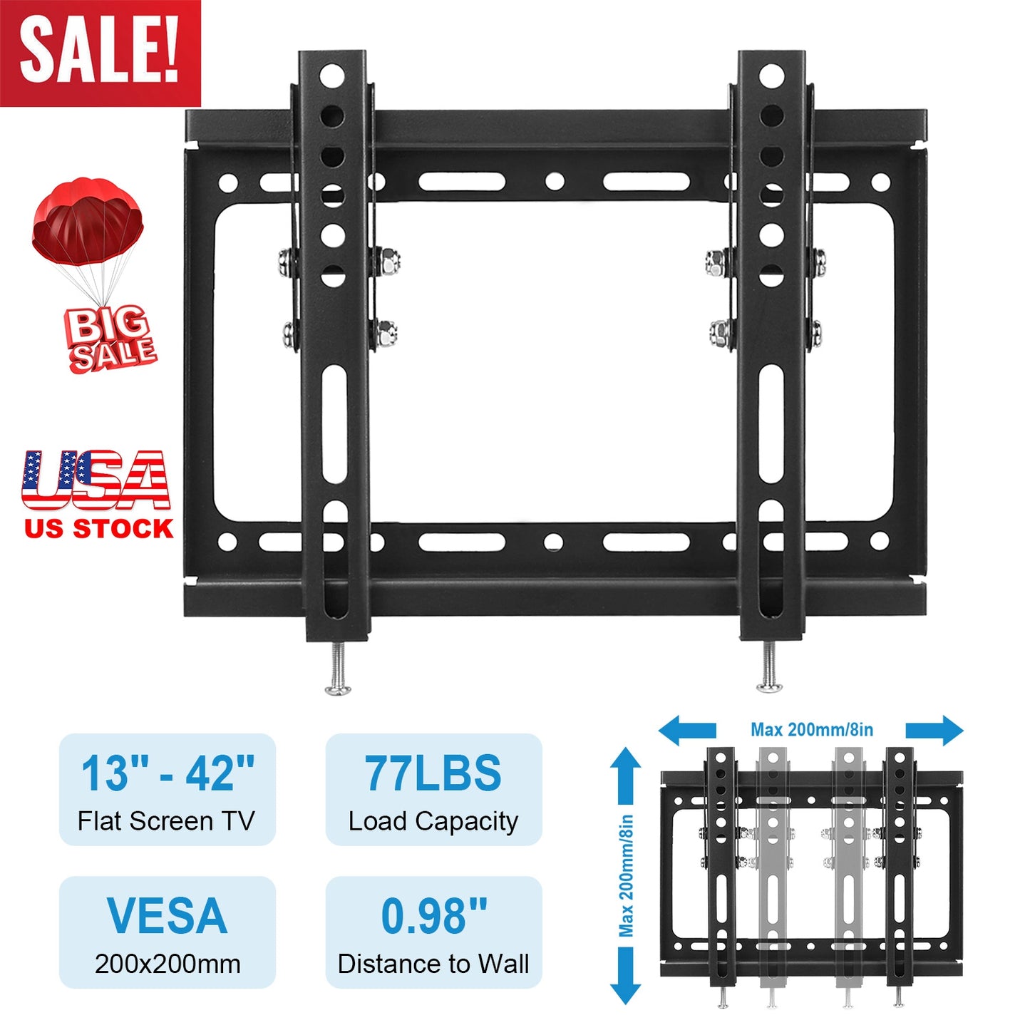 TV Wall Mount Bracket Tilt for 13"-42" LED/LCD/PLASMA Flat TV VESA 200x200mm
