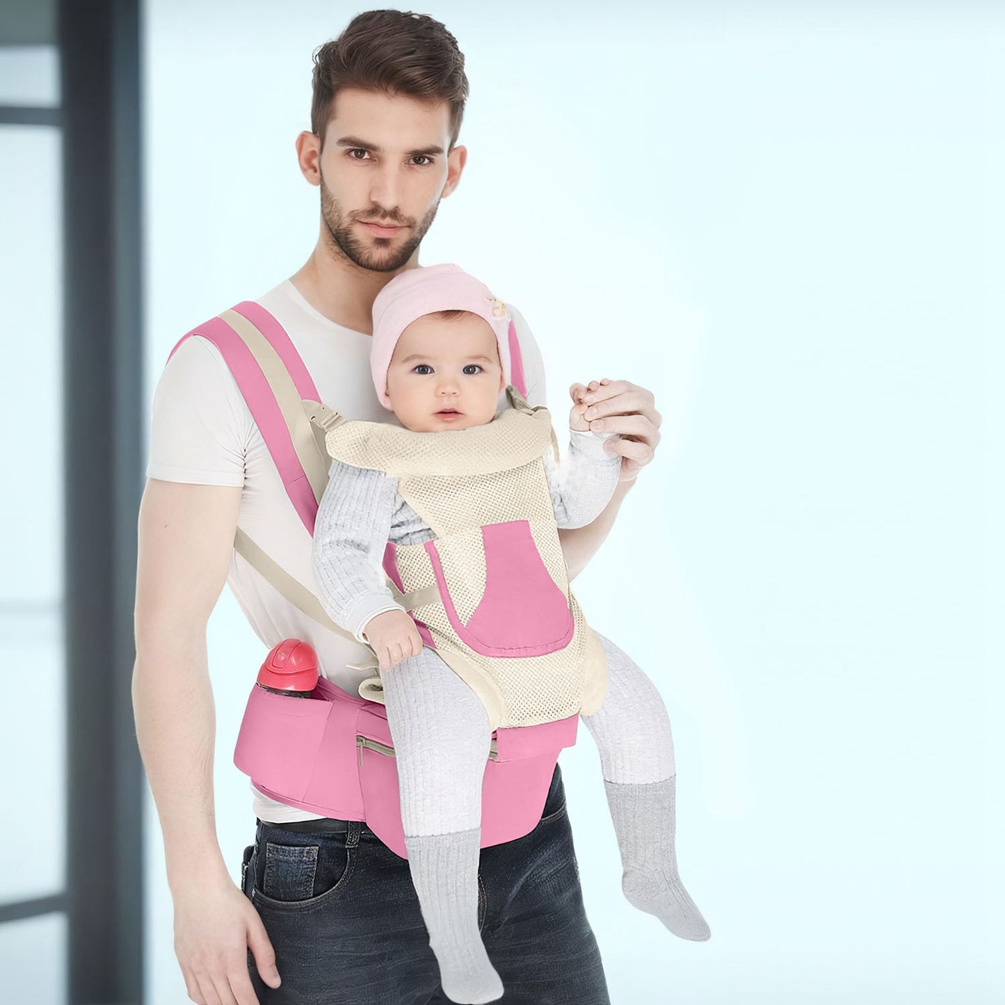 Multifunctional Baby Carrier With Hip Seat Head Hood Front Back Side Carrying All Position Ergonomic Adjustable Infant Carrier For 0-4 Years Old Newbo