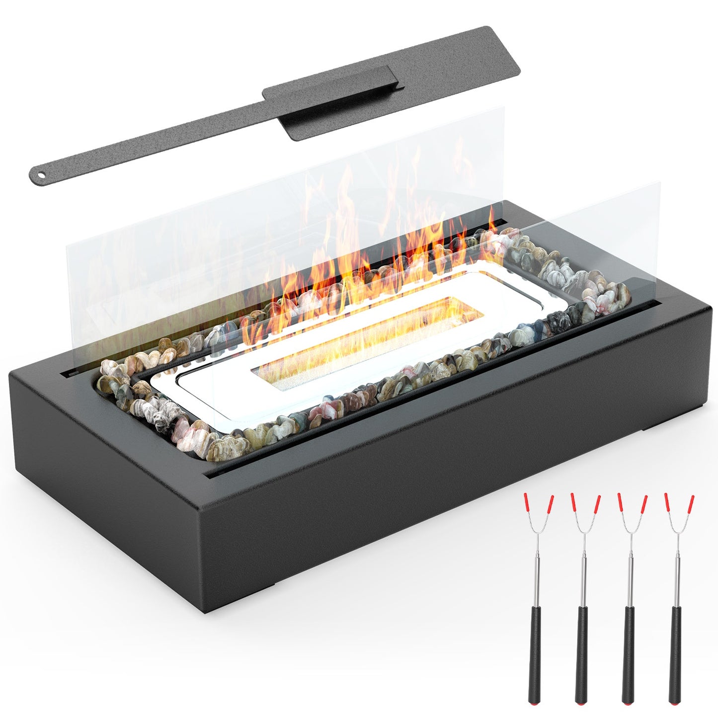 Tabletop Fire Pit With Roasting Sticks Portable Indoor Outdoor Tabletop Fireplace Ethanol Mini Fire Pit Table Top Decoration for Christmas Dinner Part