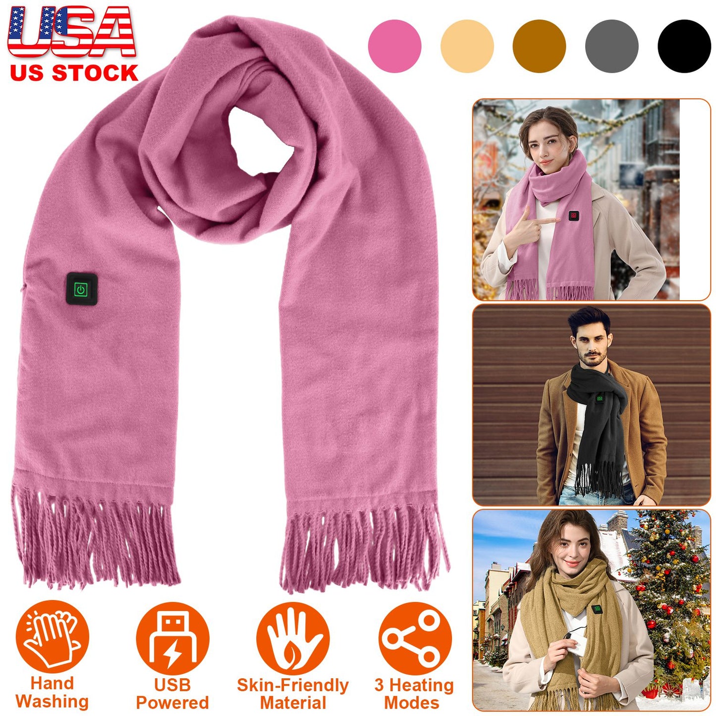Electric Heated Winter Scarf USB Heating Neck Wrap Unisex Heated Neck Shawl Soft Warm Scarves 3 Heating Modes for Outdoor Cycling Skiing Skating