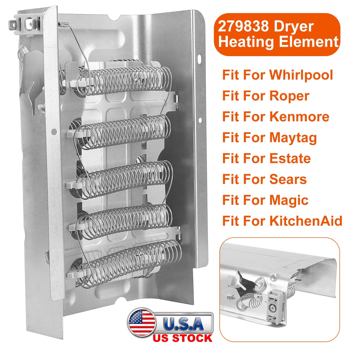 279838 Dryer Heating Element Assembly Replacement Part Thermal Fuse Replacement Fit For Whirlpool Kenmore Clothes Dryers Replace 3398064/3403585/85655