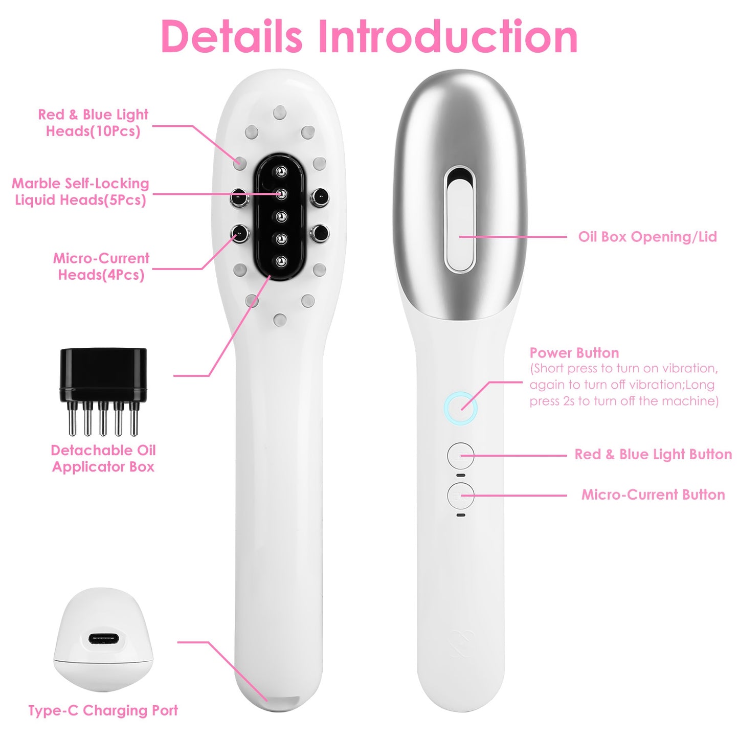 Electric Scalp Massage Comb MicrocurrentÊHair Brush Handheld Head Scratcher Massager Hair Oil Applicator with Vibration Micro-Current Mode Red & Blue