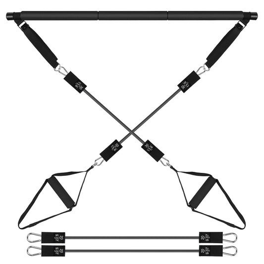 Pilates Bar Kit with 100LBS Resistance Bands Multifunctional Pilates Yoga Toning Bar Full Body Exercise Equipment Set for Beginners Intermediates Prof