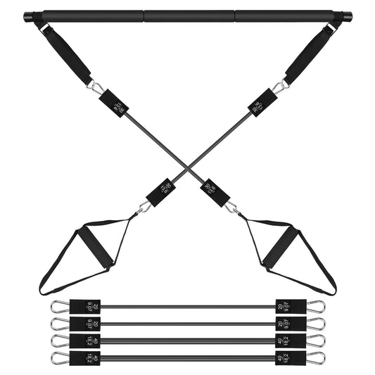 Pilates Bar Kit with 180LBS Resistance Bands Multifunctional Pilates Yoga Toning Bar Full Body Exercise Equipment Set for Beginners Intermediates Prof