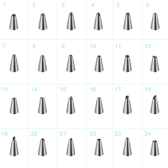 24Pcs Cake Decorating Supplies kit Stainless Steel DIY Baking Supplies Icing Tips with Pastry Bags & Disposable Coupler & Storage Case