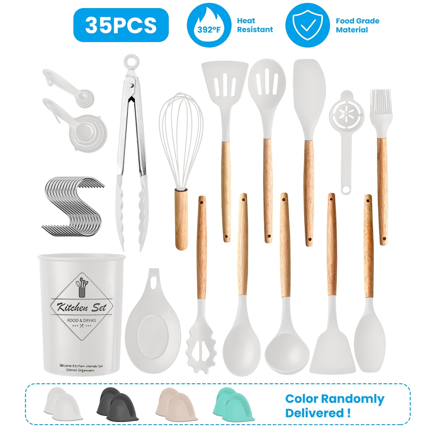 35Pcs Kitchen Cooking Utensils Set Spatula Set Baking Utensil Set Kitchen Accessories Necessities with Holder Egg Whisk Separator Tong Turner Spoons C