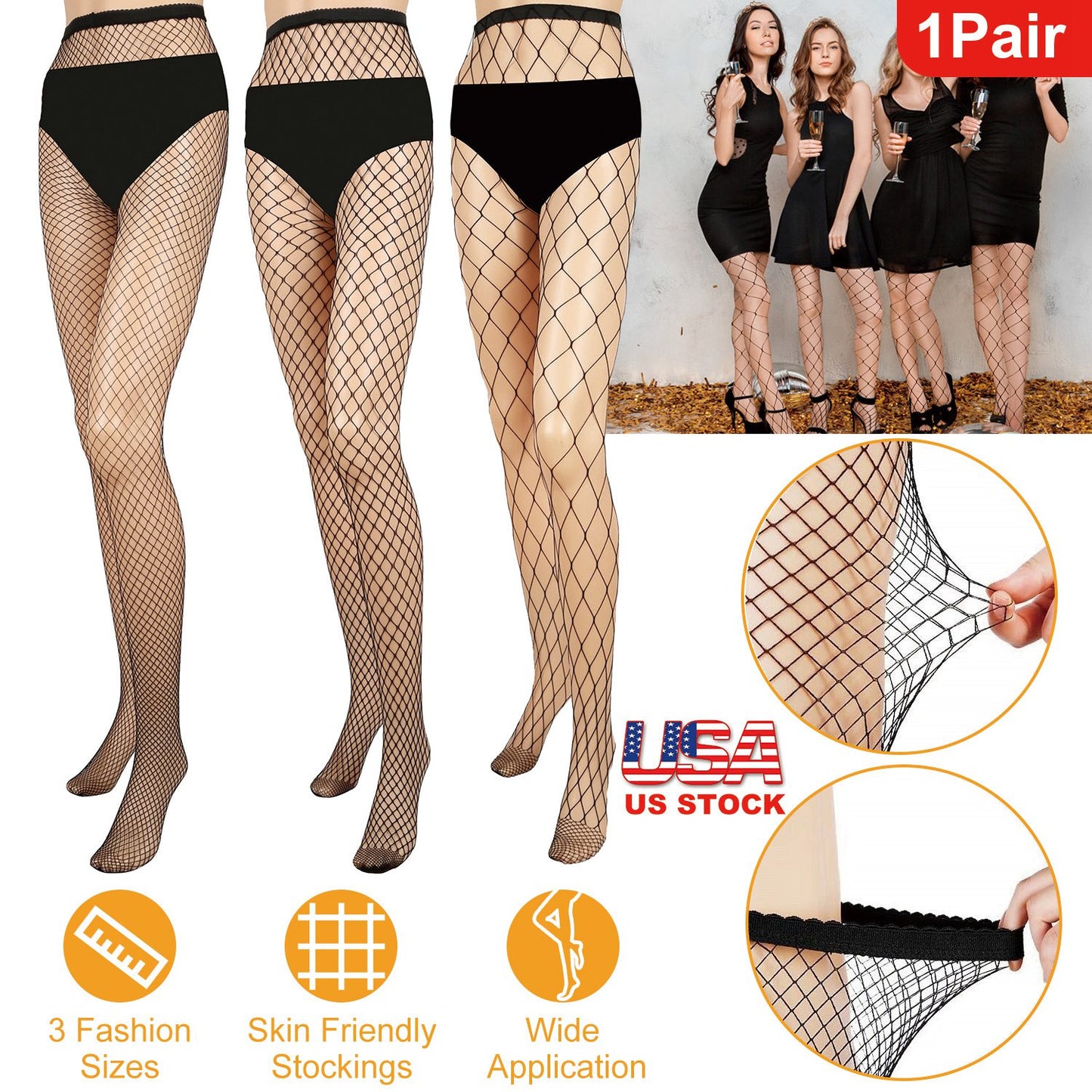 Women Fishnet Tights Sexy High Waist Fishnet Pantyhose Stretchy Mesh Hollow Out Tights Stockings w/ Small Medium Large Hole Choices