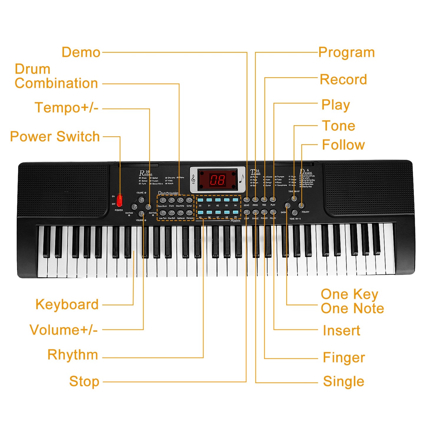61 Keys Digital Music Electronic Keyboard Electric Musical Piano Instrument Kids Learning Keyboard w/ Stand Microphone For Beginners
